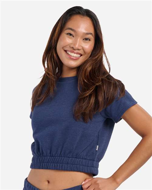 Women's French Terry Short Sleeve Cropped Crewneck Sweatshirt