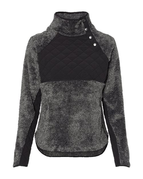 Women's Quilted Fuzzy Fleece Snap Placket Pullover