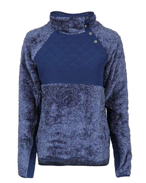Women's Quilted Fuzzy Fleece Snap Placket Pullover